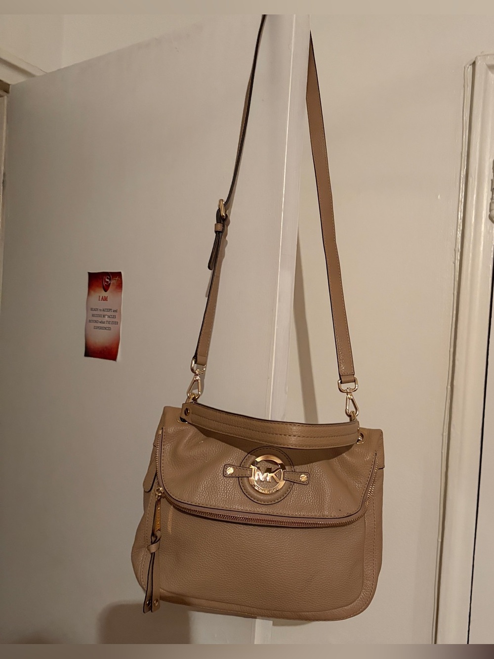 Michael Kors Taupe Pebbled Leather Shoulder Bag with Gold Hardware